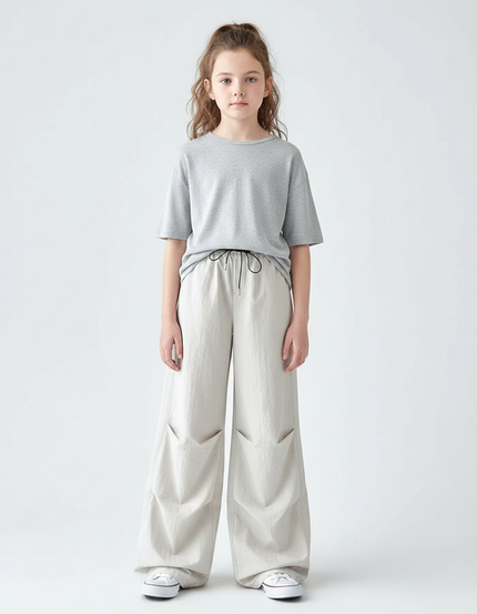 Pantalon À Pince Écru Ample Cordon Enfant - Beige Toile