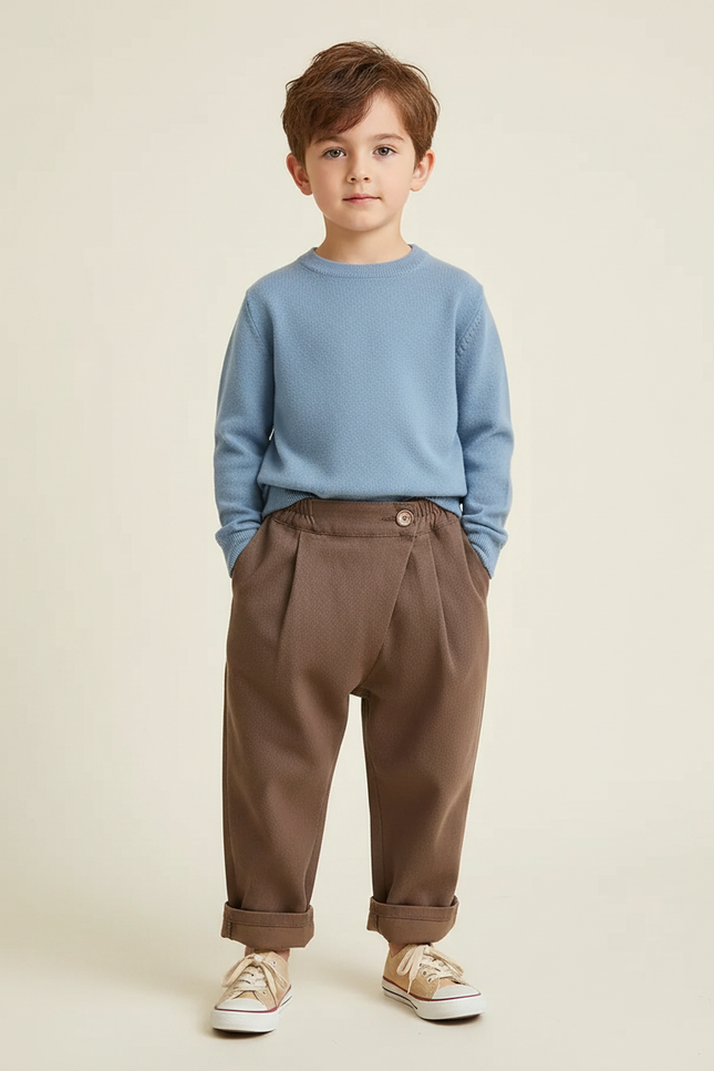 Pantalon À Pince Marron Ample Décontracté Enfant - Gabardine