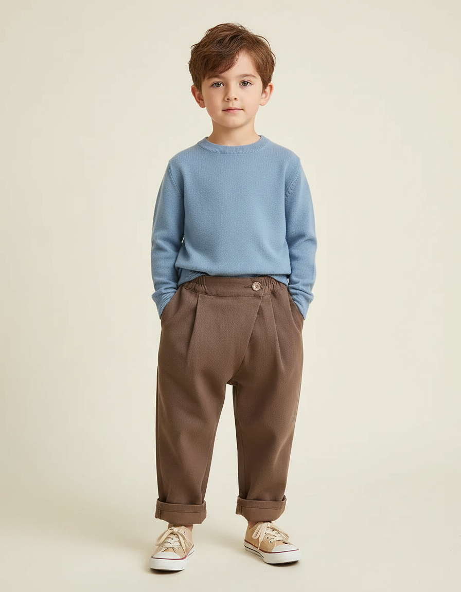 Pantalon À Pince Marron Ample Décontracté Enfant - Gabardine