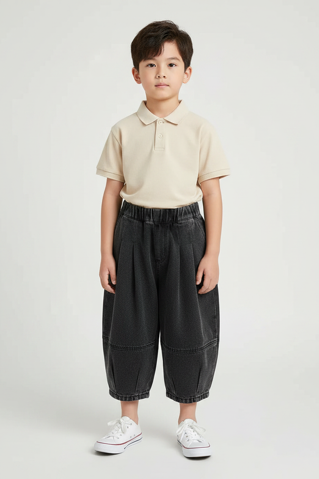 Pantalon À Pince Noir Ample Plissé Décontracté Garçon - Jean