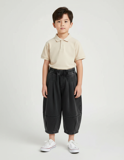 Pantalon À Pince Noir Ample Plissé Décontracté Garçon - Jean