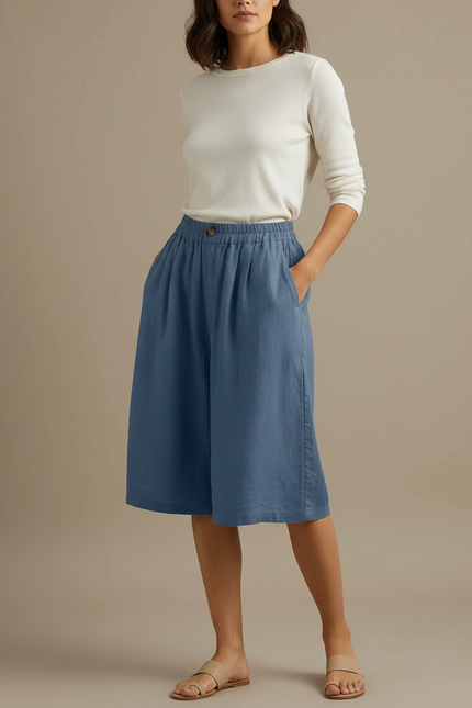 Pantalon À Pince Bleu Ciel Lin Coton Ample Décontracté