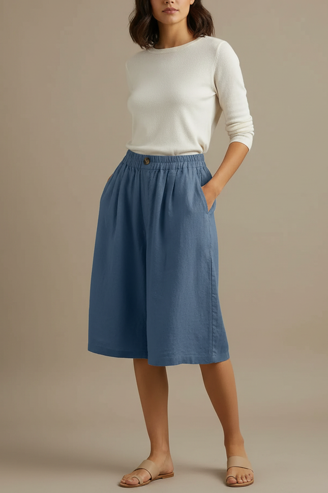Pantalon À Pince Bleu Ciel Lin Coton Ample Décontracté