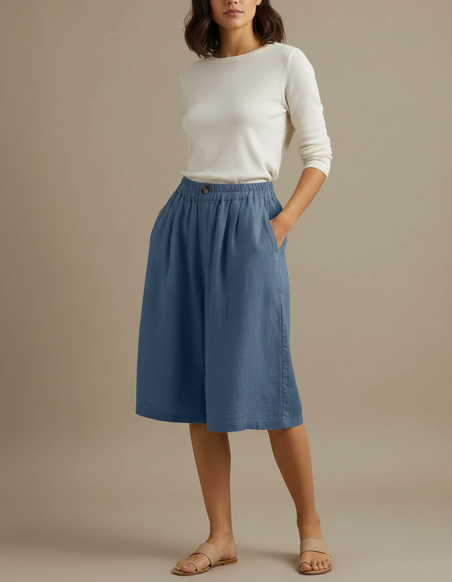 Pantalon À Pince Bleu Ciel Lin Coton Ample Décontracté