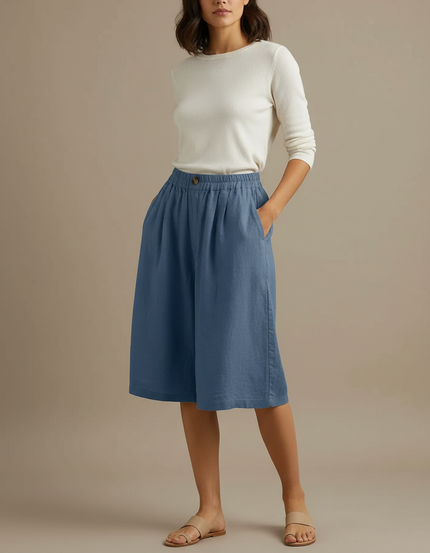 Pantalon À Pince Bleu Ciel Lin Coton Ample Décontracté