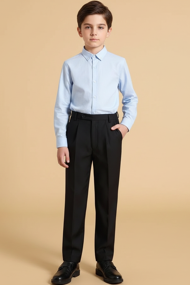 Pantalon À Pince Noir Droit Coton Uniforme Scolaire Garçon - Gabardine