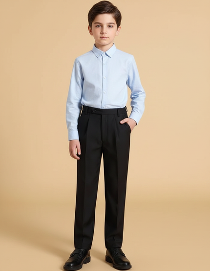 Pantalon À Pince Noir Droit Coton Uniforme Scolaire Garçon - Gabardine