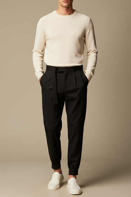 Pantalon À Pince Court - Noir Gabardine
