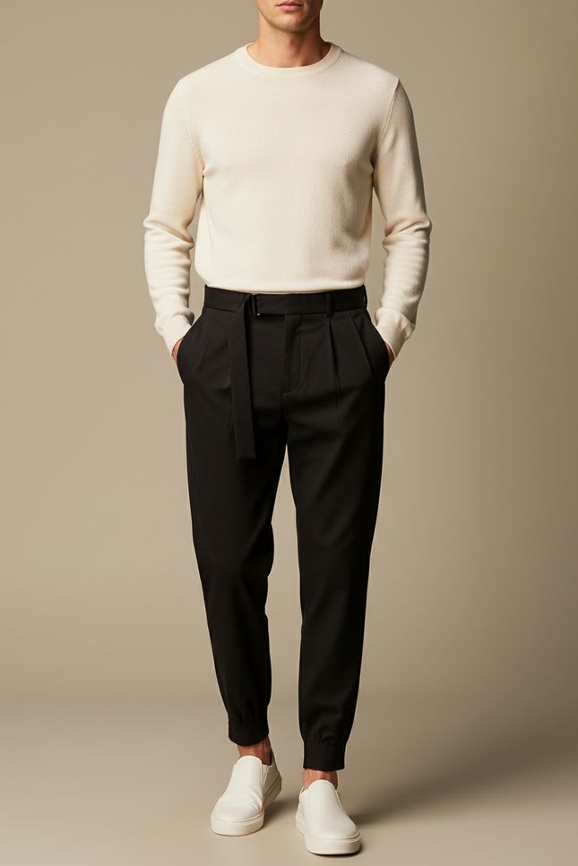 Pantalon À Pince Court - Noir Gabardine
