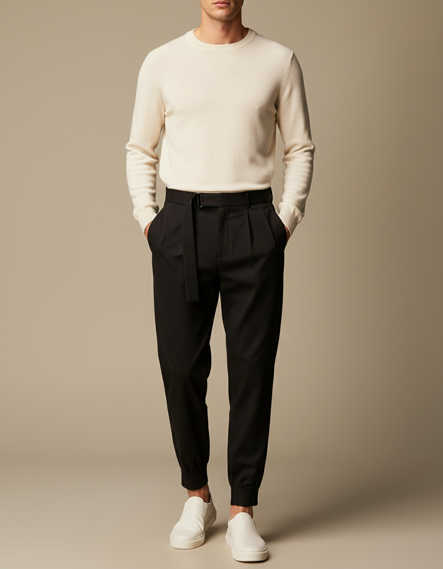 Pantalon À Pince Court - Noir Gabardine