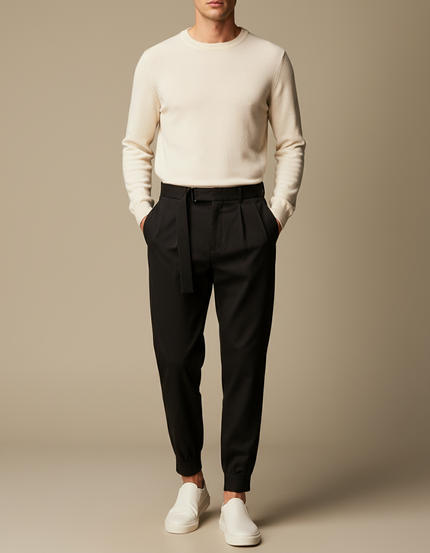 Pantalon À Pince Court - Noir Gabardine