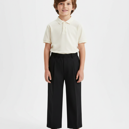 Pantalon À Pince Noir Droit Ample Enfant Élégant - Gabardine