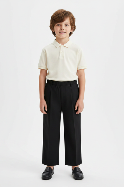 Pantalon À Pince Noir Droit Ample Enfant Élégant - Gabardine