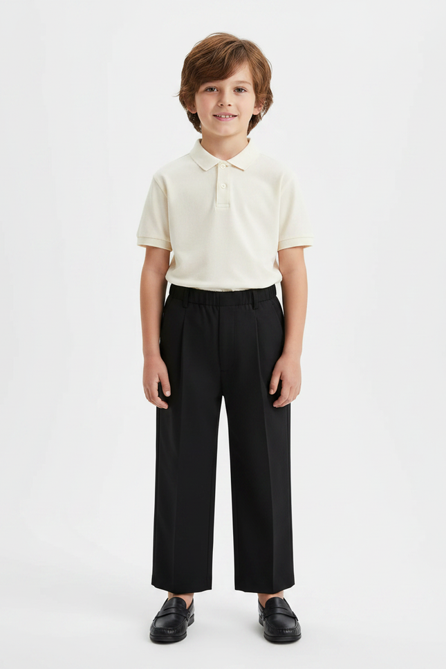 Pantalon À Pince Noir Droit Ample Enfant Élégant - Gabardine