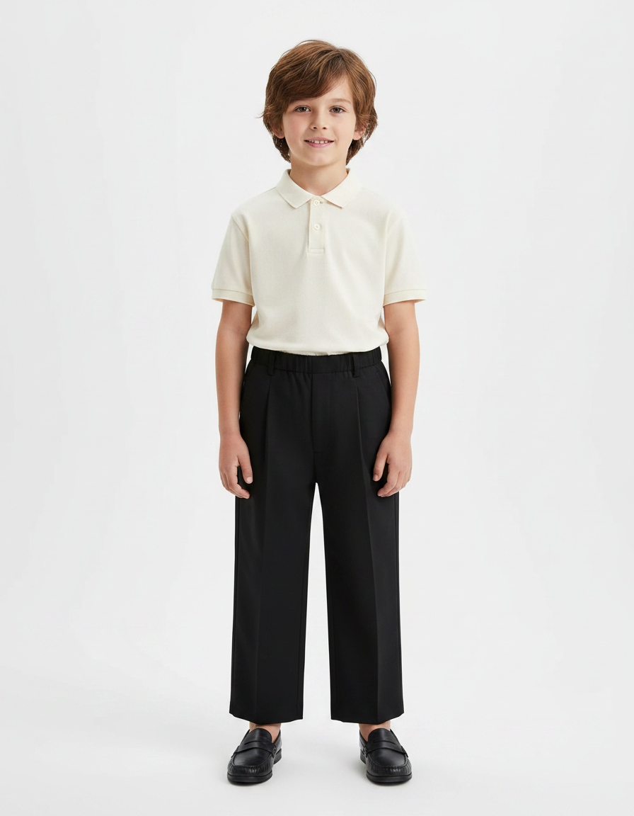 Pantalon À Pince Noir Droit Ample Enfant Élégant - Gabardine