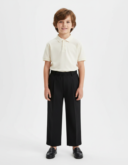 Pantalon À Pince Noir Droit Ample Enfant Élégant - Gabardine