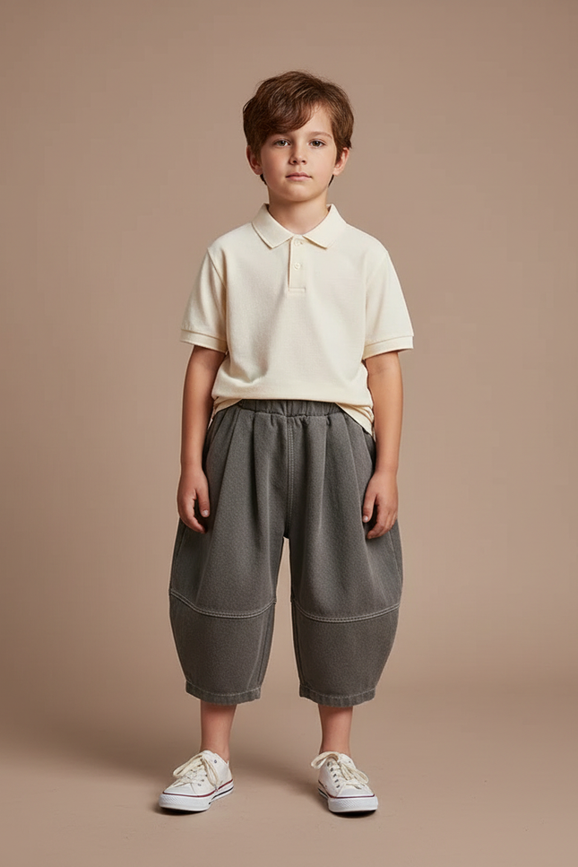 Pantalon À Pince Gris Ample Décontracté Enfant - Molleton