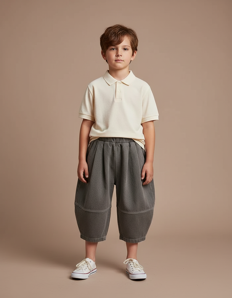 Pantalon À Pince Gris Ample Décontracté Enfant - Molleton