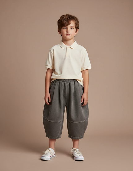 Pantalon À Pince Gris Ample Décontracté Enfant - Molleton
