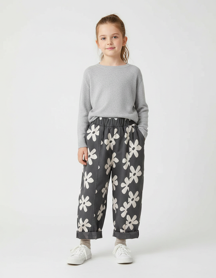 Pantalon À Pince Harem Fleuri Coton Gris Enfant - Imprimé