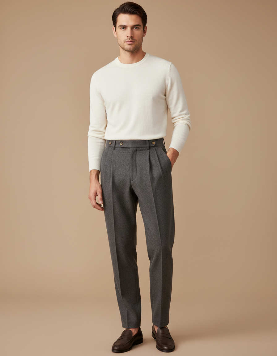 Pantalon À Pince Gris Anthracite Laine Plissé Homme Formel