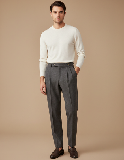 Pantalon À Pince Gris Anthracite Laine Plissé Homme Formel