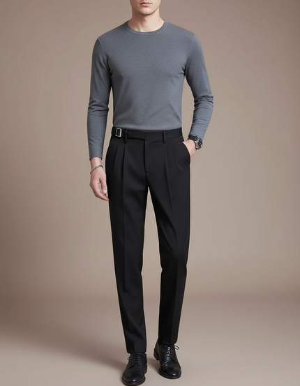 Pantalon À Pince Noir Droit Plissé Élégant Homme - Gabardine