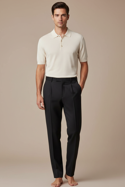 Pantalon À Pince Noir Droit Élégant Classique Homme - Gabardine