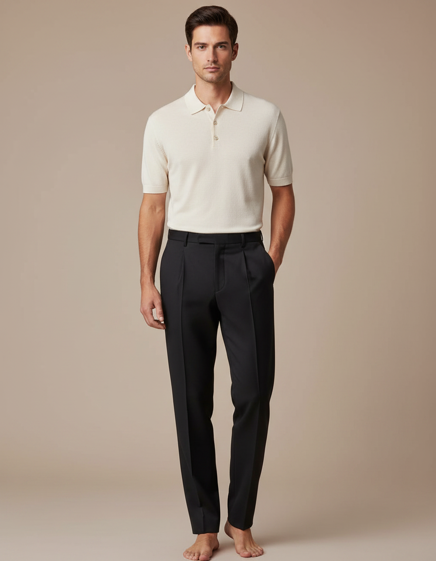 Pantalon À Pince Noir Droit Élégant Classique Homme - Gabardine