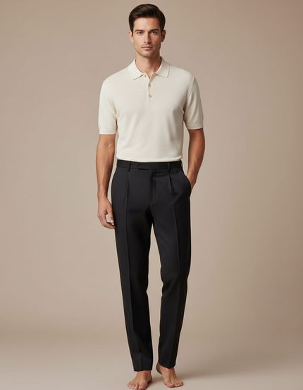 Pantalon À Pince Noir Droit Élégant Classique Homme - Gabardine