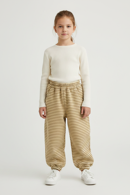 Pantalon À Pince Rayé Ample Beige Enfant - Molleton