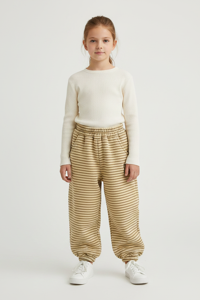 Pantalon À Pince Rayé Ample Beige Enfant - Molleton