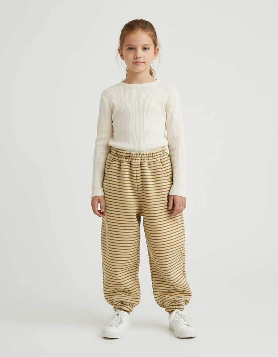 Pantalon À Pince Rayé Ample Beige Enfant - Molleton