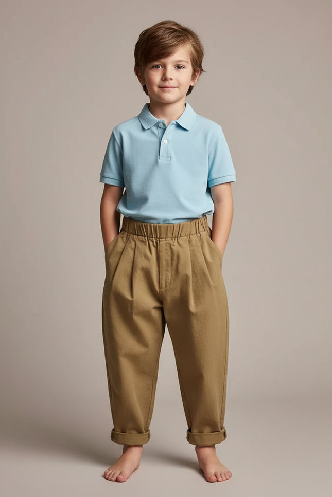 Pantalon À Pince Kaki Ample Plissé Coton Enfant
