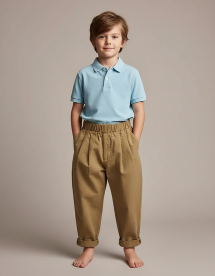 Pantalon À Pince Kaki Ample Plissé Coton Enfant