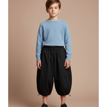 Pantalon À Pince Noir Ample Coton Enfant Décontracté