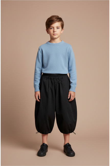 Pantalon À Pince Noir Ample Coton Enfant Décontracté