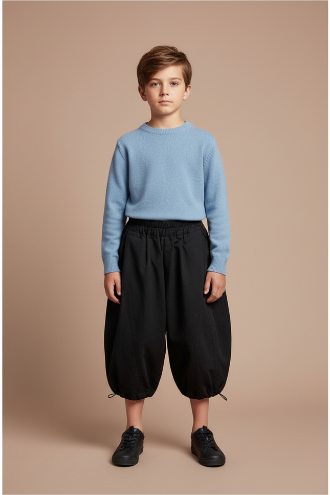 Pantalon À Pince Noir Ample Coton Enfant Décontracté