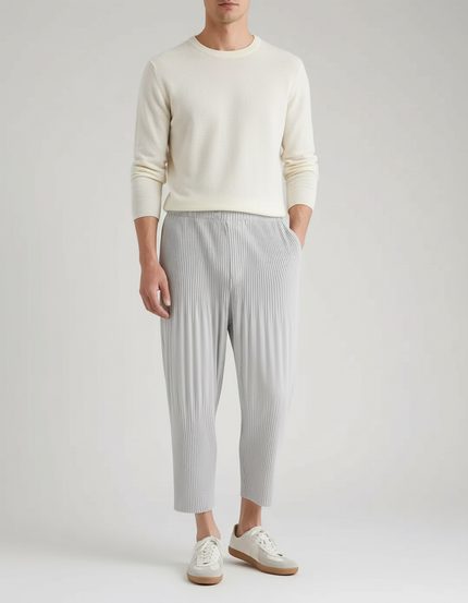 Pantalon À Pince Gris Plissé Ample Décontracté Fluide - Polyester