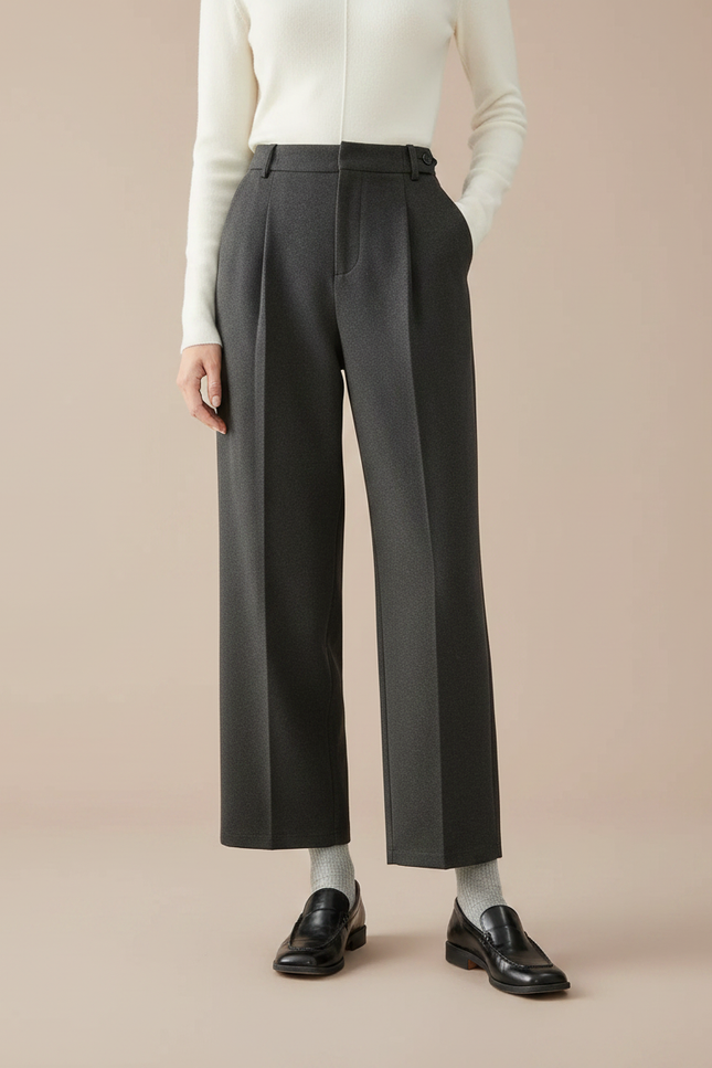 Pantalon À Pince Gris Plissé Tapered Femme Hiver - Laine