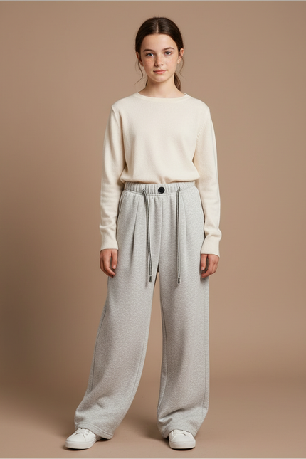 Pantalon À Pince Gris Ample Décontracté Cordon - Molleton
