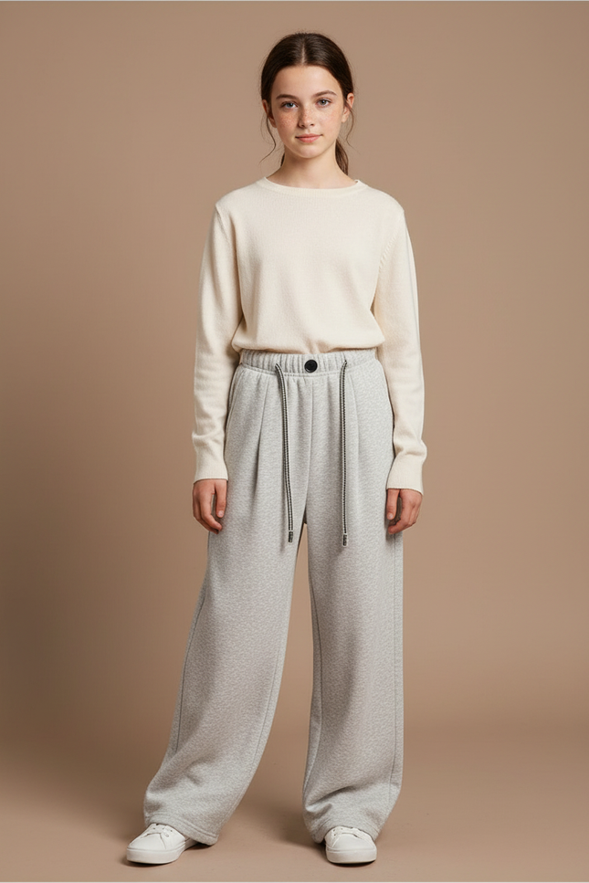 Pantalon À Pince Gris Ample Décontracté Cordon - Molleton