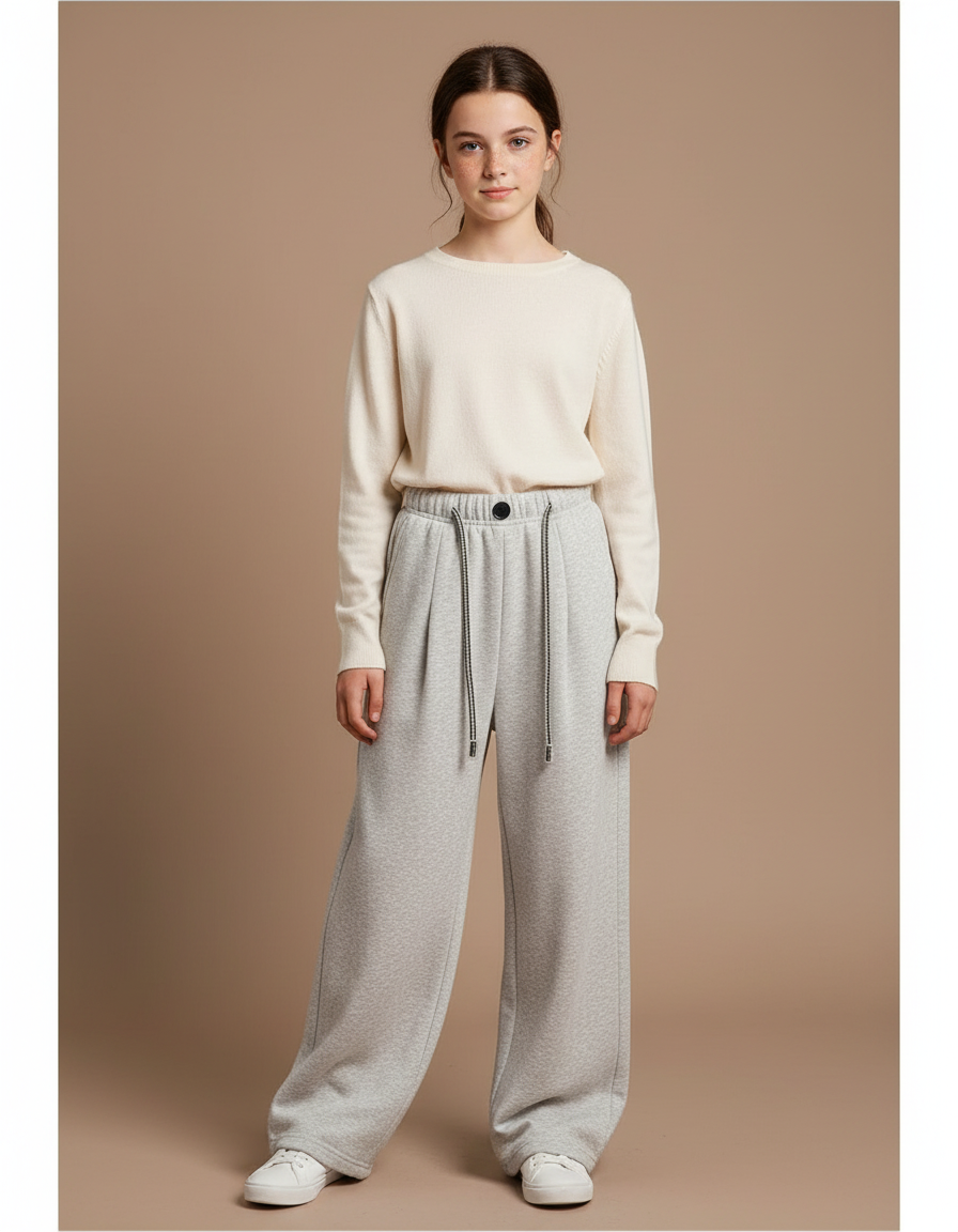 Pantalon À Pince Gris Ample Décontracté Cordon - Molleton