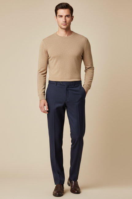 Pantalon À Pince Bleu Marine Laine Droit Formel Homme