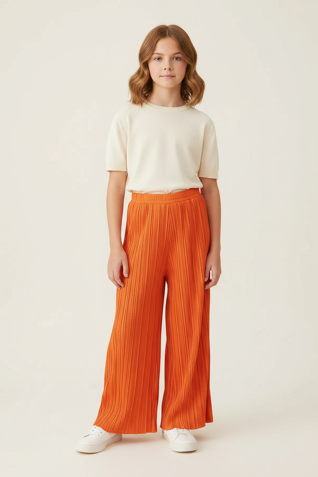 Pantalon À Pince Orange Plissé Ample Décontracté Enfant - Maille