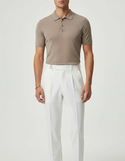 Pantalon À Pince Blanc Plissé Droit Élégant Homme - Gabardine