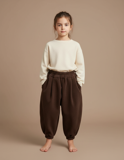 Pantalon À Pince Marron Côtelé Ample Élastique Enfant - Cordé