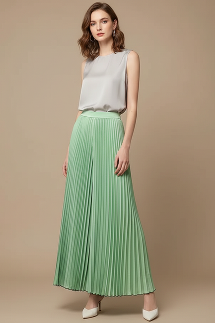 Pantalon À Pince Plissé Vert Menthe Fluide Élégant - Polyester