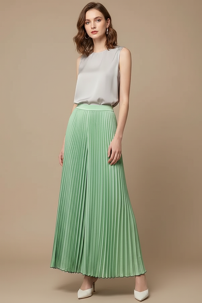 Pantalon À Pince Plissé Vert Menthe Fluide Élégant - Polyester