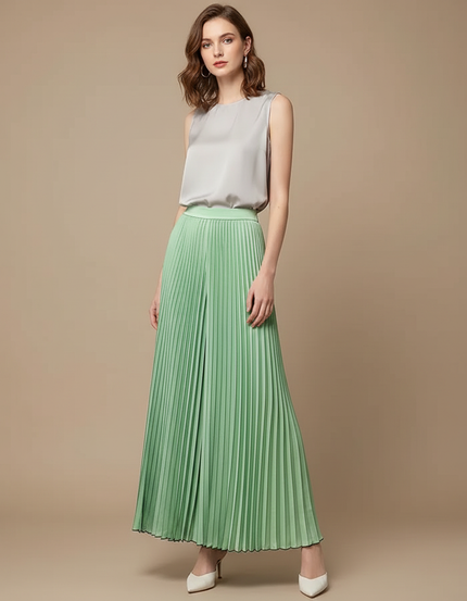 Pantalon À Pince Plissé Vert Menthe Fluide Élégant - Polyester